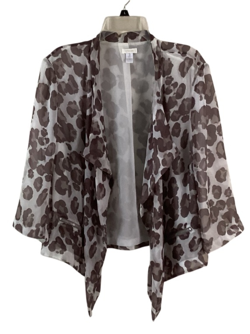 Chico’s Lightweight Chiffon Animal Print Draped Front Jacket XL